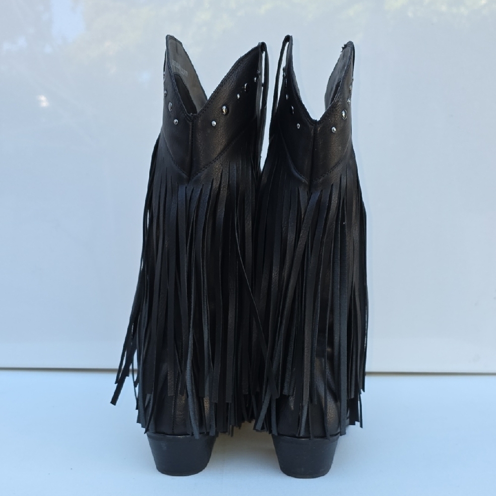 466. SheSole Black Fringe Studded Cowboy Boots - Size 39 (US 8-8.5) - Picture 4 of 7